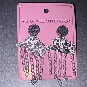 Silver and Black Cowboy Hat Earrings